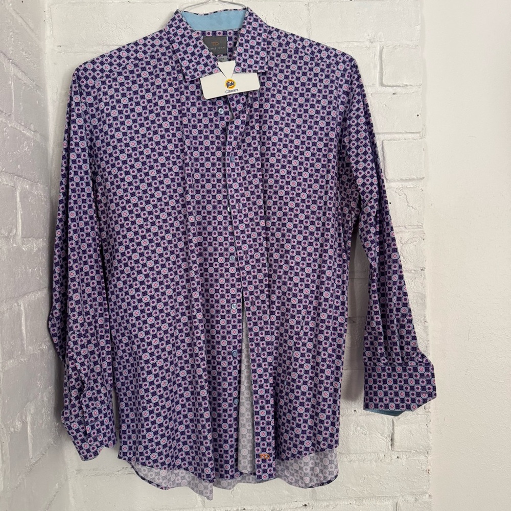 Thomas Dean Men’s Long Sleeve Button Down Shirt XXL – Purple Geometric Print $40